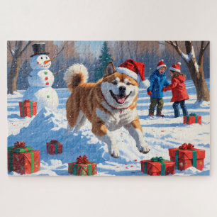 Quebra-cabeça Cena de Neve Festiva Akita Christmas