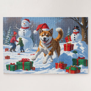 Quebra-cabeça Cena de Neve Festiva de Akita American Christmas