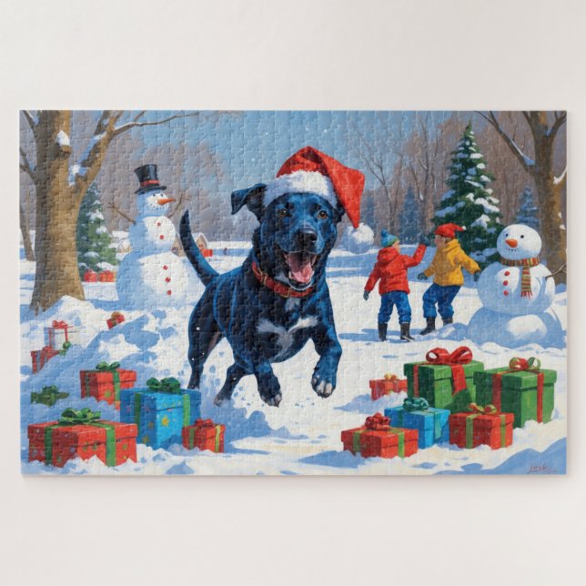 Quebra-cabeça Cena de Neve Festiva de Natal Blue Heeler (Horizontal)