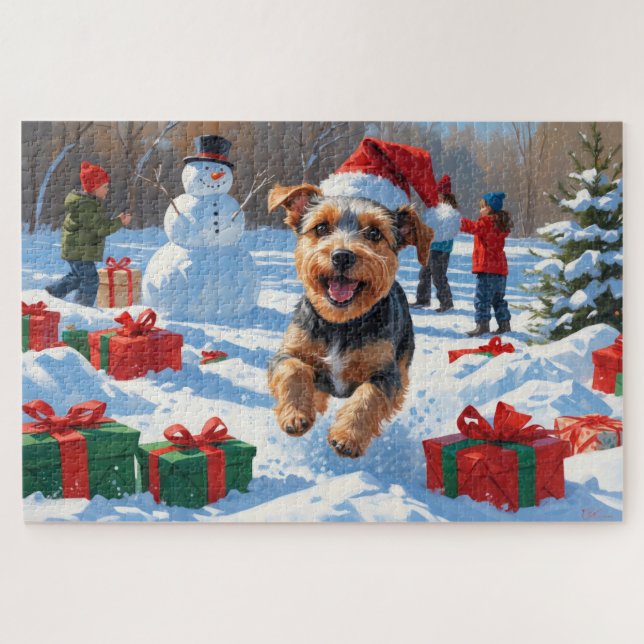 Quebra-cabeça Cena de Neve Festiva Terrier Christmas (Horizontal)