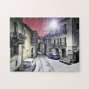 Quebra-cabeça Cena de neve na rua bonita
