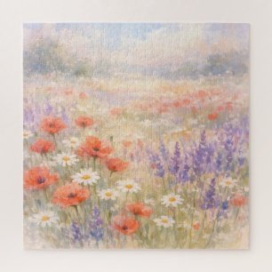 Quebra-cabeça Cena de Prado de Flores Silvestres em Aquarela