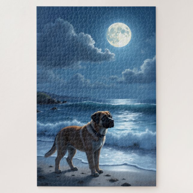 Quebra-cabeça Cena de Praia ao Luar com Bullmastiff (Vertical)