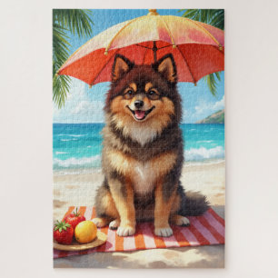 Quebra-cabeça Cena de Praia com Lapphund Finlandês