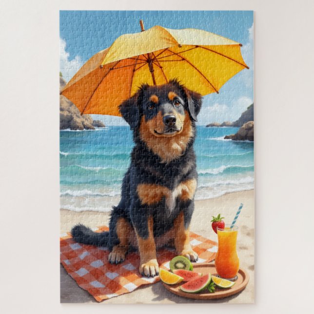 Quebra-cabeça Cena de Praia do Cão Norueguês Lundehund (Vertical)