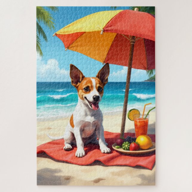 Quebra-cabeça Cena de Praia do Jack Russell Terrier (Vertical)