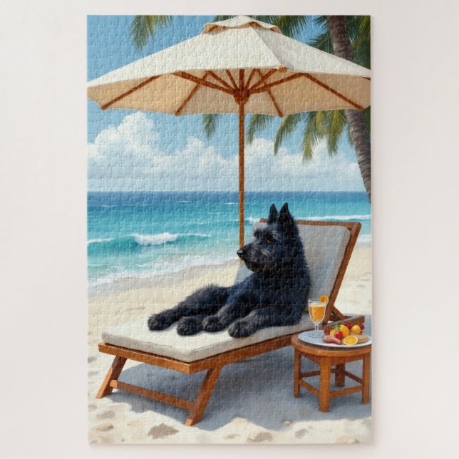Quebra-cabeça Cena de Praia Luxuosa com Bouvier des Flandres (Vertical)