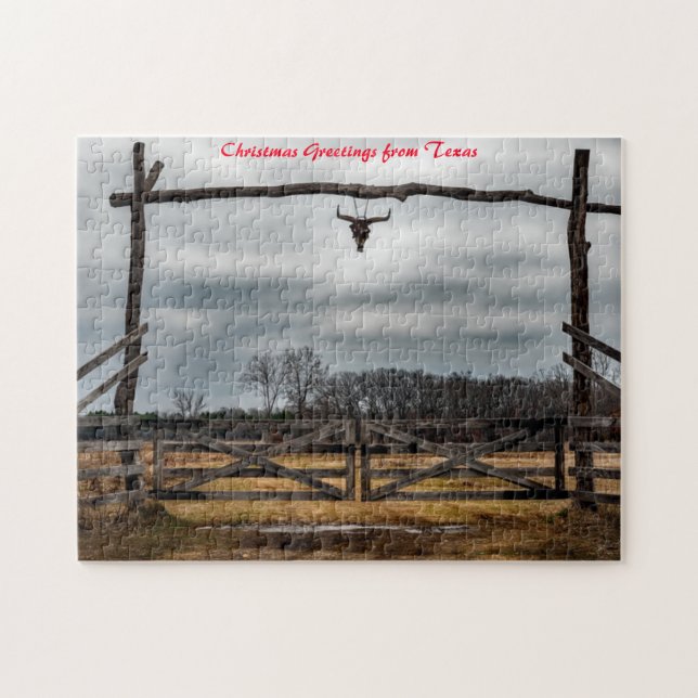 Quebra-cabeça Cena de Rancho no Texas. Saudações de Natal (Horizontal)