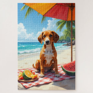 Quebra-cabeça Cena de Relaxamento do English Foxhound na Praia