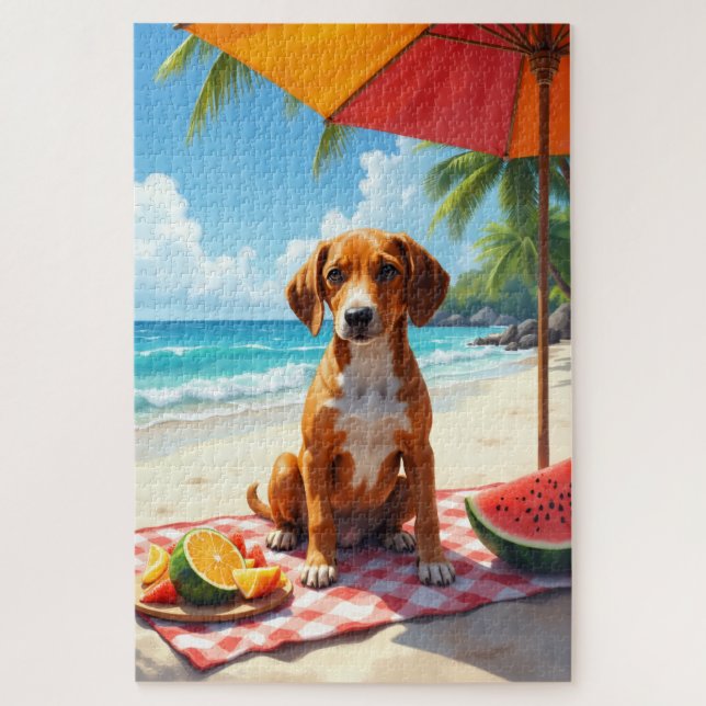Quebra-cabeça Cena de Relaxamento do English Foxhound na Praia (Vertical)