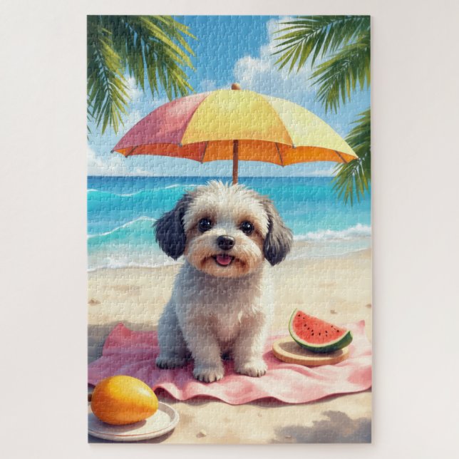 Quebra-cabeça Cena de Relaxamento na Praia com Havanese (Vertical)
