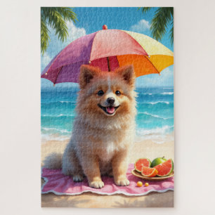 Quebra-cabeça Cena de Relaxamento na Praia com Keeshond