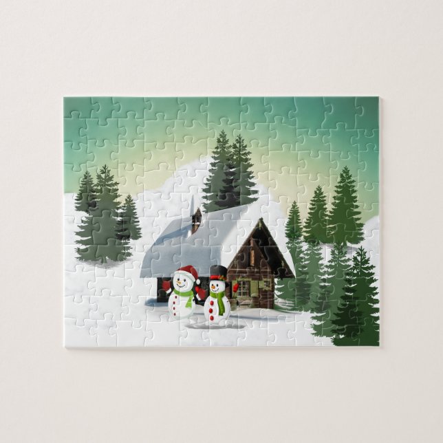 Quebra-cabeça Cena de Snowman de Natal (Horizontal)
