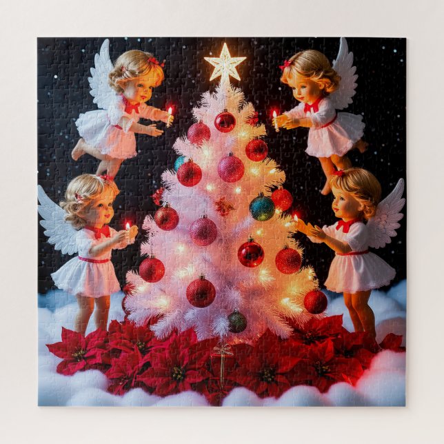 Quebra-cabeça Cena do Anjo da Árvore de Natal para Diversão nas  (Vertical)