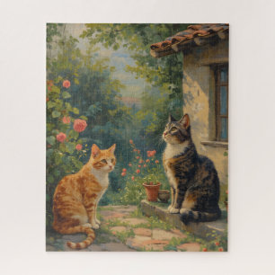 Quebra-cabeça Cena Encantadora do Jardim do Gato