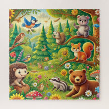 Cena Florestal Desenho Fofo de Animais da Floresta