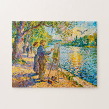 Cena Impressionista de Pintor à Beira-Rio com Parq