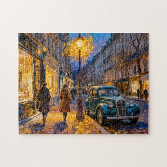 Quebra-cabeça Cena Noturna Impressionista de Cidade de Outono co (Horizontal)