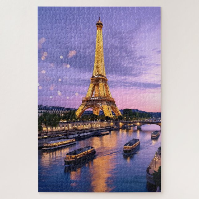 Quebra-cabeça Cena Noturna Romântica de Torre Eiffel em Paris (Vertical)