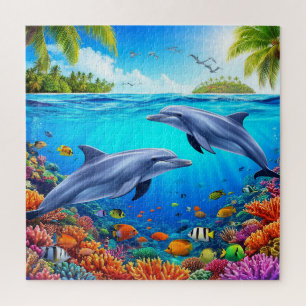 Quebra-cabeça Cena Subaquática Tropical com Golfinhos