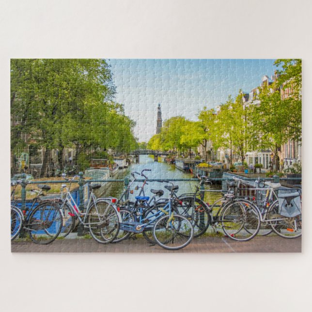 Quebra-cabeça Cena típica de Amsterdã com bicicletas e canal (Horizontal)