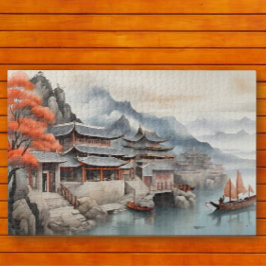 Quebra-cabeça Cena tranquila de uma vila de pesca oriental