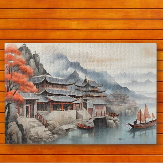 Quebra-cabeça Cena tranquila de uma vila de pesca oriental (Criador carregado)