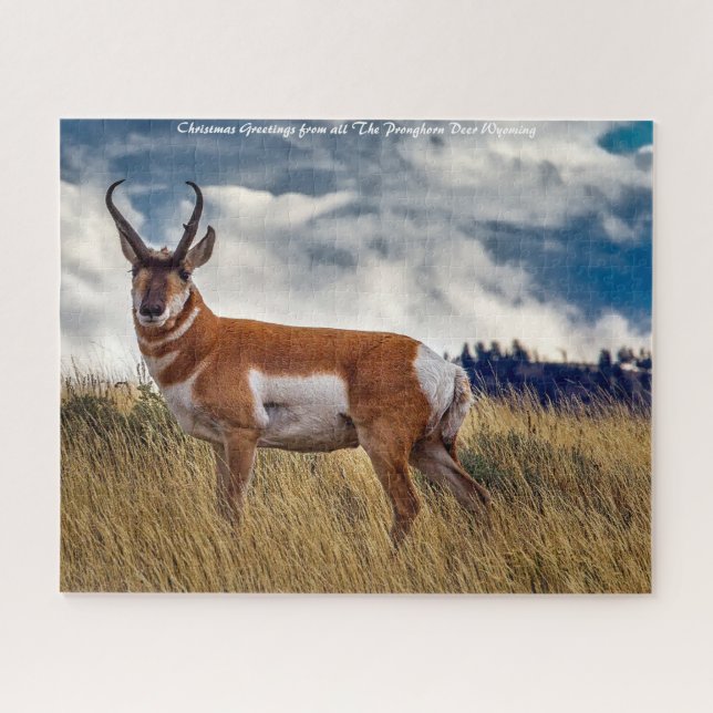 Quebra-cabeça Cervo Pronghorn Wyoming. Saudações de Natal (Horizontal)