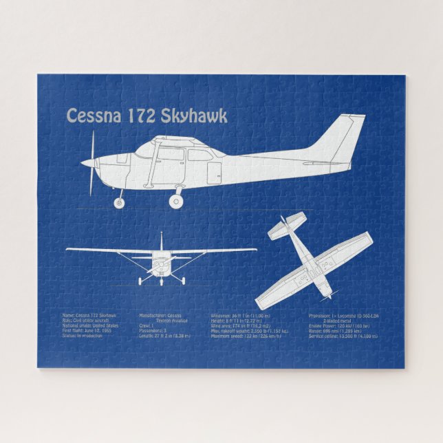 Quebra-cabeça Cessna 172 Skyhawk - Planos de Blueprint de avião  (Horizontal)