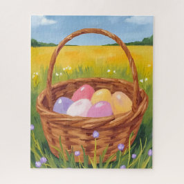 Quebra-cabeça Cesta de Páscoa Caça aos Ovos Aquarela Pastel