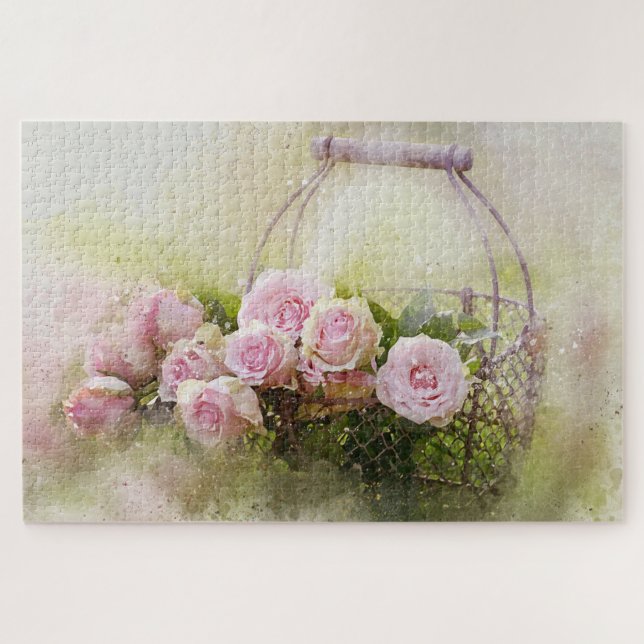 Quebra-cabeça Cesta de Rosas Rosa (Horizontal)