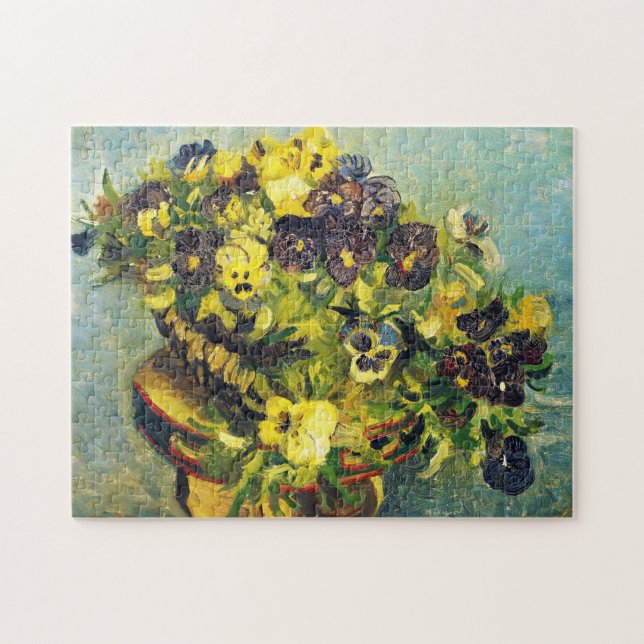 Quebra-cabeça Cesta dos Pansies em uma mesa Vincent van Gogh (Horizontal)