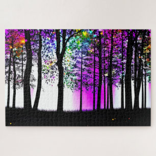 Quebra-cabeça Céu Colorido grafite Sobre Floresta Silhueta Preta