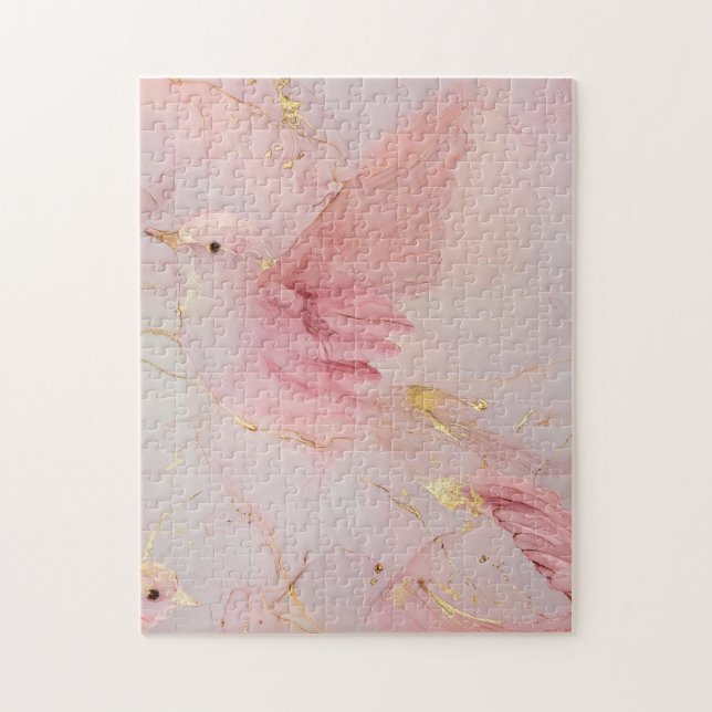 Quebra-cabeça Chá de Bebê Pássaros Rosa Bege Dourado (Vertical)