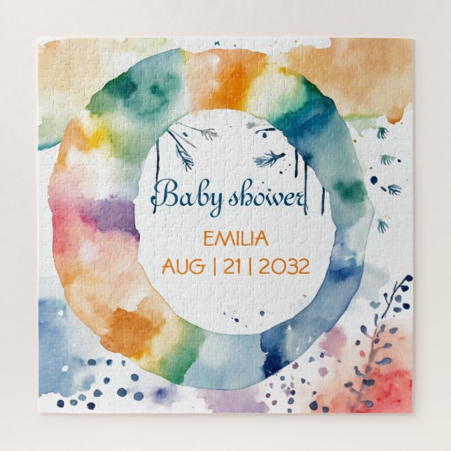 Quebra-cabeça Chá de fraldas BOHO de Cubo Personalizado (Vertical)