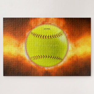 Quebra-cabeça Chamas de bola de fogo de softball amarelo do Slip