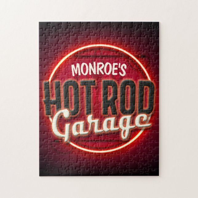 Quebra-cabeça Chamas de Hot Rod Personalizadas Nome Garagem Pers (Vertical)