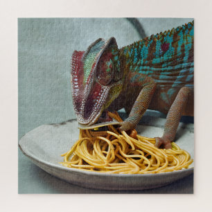 Quebra-cabeça Chameleon Eating Spaghetti AI generated art