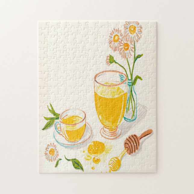 Quebra-cabeça Chamomile Serenity – Tea & Honey Jigsaw Puzzle (Vertical)