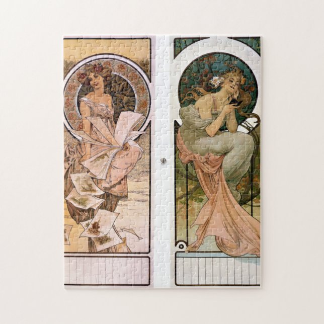 Quebra-cabeça Champanhe do Calendário - Alphonse Mucha (Vertical)