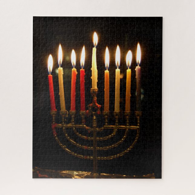 Quebra-cabeça Chanukah menorah com velas acesas (Vertical)