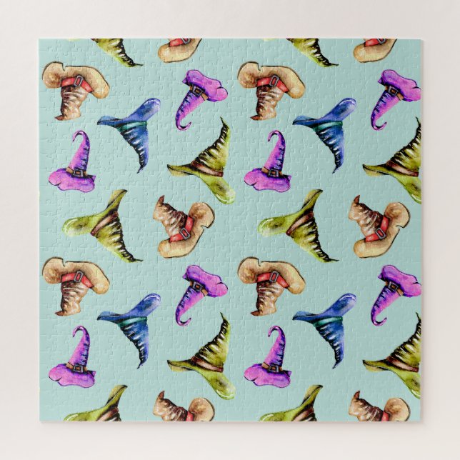 Quebra-cabeça Chapéus antigos de aquarela: fundo azul. (Vertical)