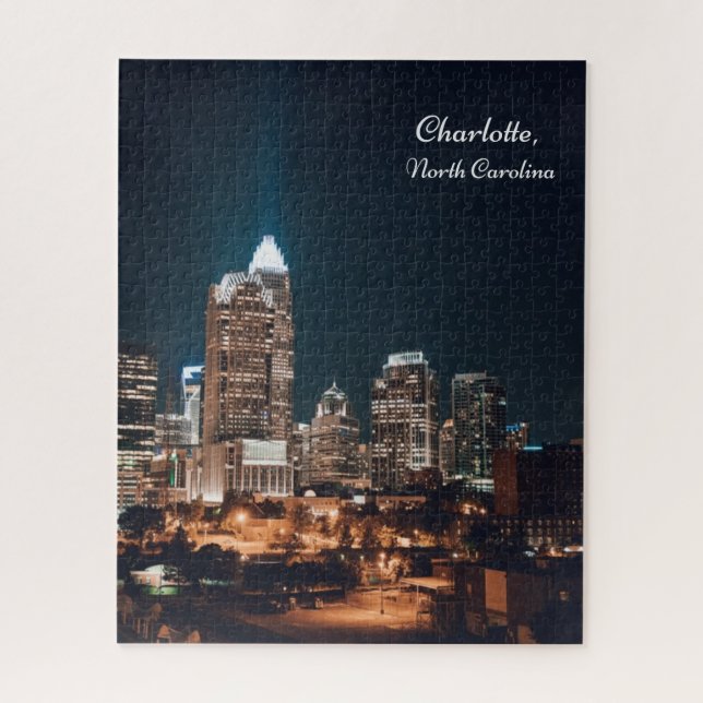Quebra-cabeça Charlotte North Carolina City Skyline Night (Vertical)