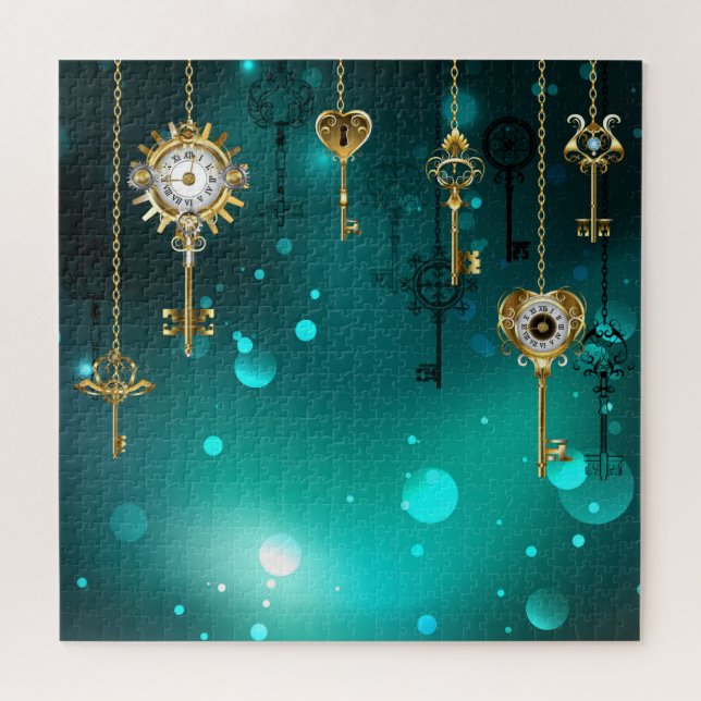 Quebra-cabeça Chaves de Esqueleto Anticas em Fundo Verde (Horizontal)