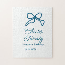 Quebra-cabeça Cheers twenty blue birthday bow name date boho ret