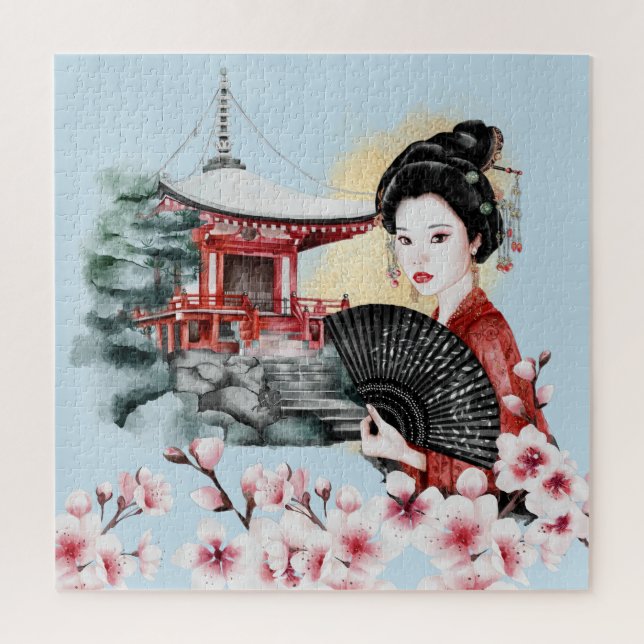Quebra-cabeça Cherry Blossom Pagoda Geisha (Vertical)