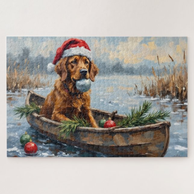 Quebra-cabeça Chesapeake Bay Retriever Christmas Hunting Boat (Horizontal)