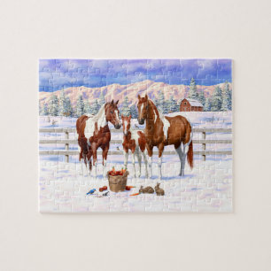 Quebra-cabeça Chestnut Pinto Sorrel Paint Quarter Hores Em Neve