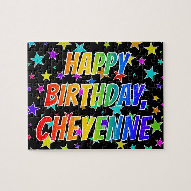 Quebra-cabeça "CHEYENNE" Primeiro Nome, Diversão "FELIZ ANIVERSÁ (Horizontal)