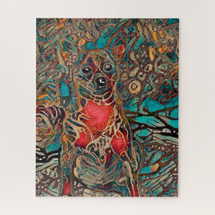 Quebra-cabeça Chibahua Art Teal Brown Dog Retrato